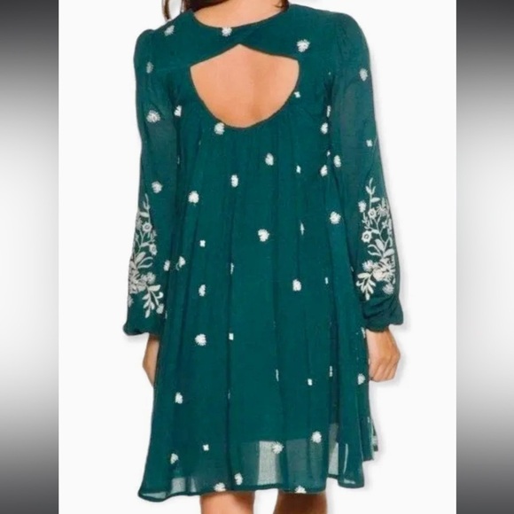 Free People Green Sweet Tennessee Embroidered Long Sleeve Dress - Picture 2 of 15